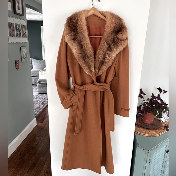 Vintage Jackets & Blazers - Vintage penny lane jacket wool and genuine fur with tie closure